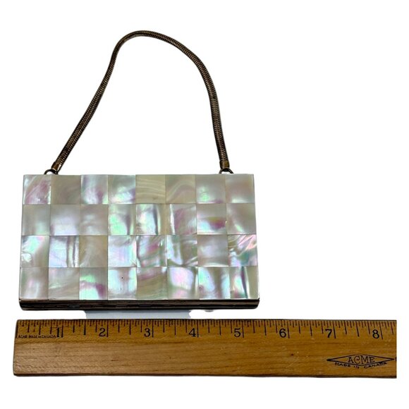 MCM Mother of Pearl Maudiere Compact Gold Tone Metal Rectangle 5.5 inch w Comb - Picture 7 of 16